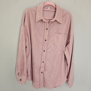 Blush Pink Corduroy Button Down Shirt Jacket Shacket Womens